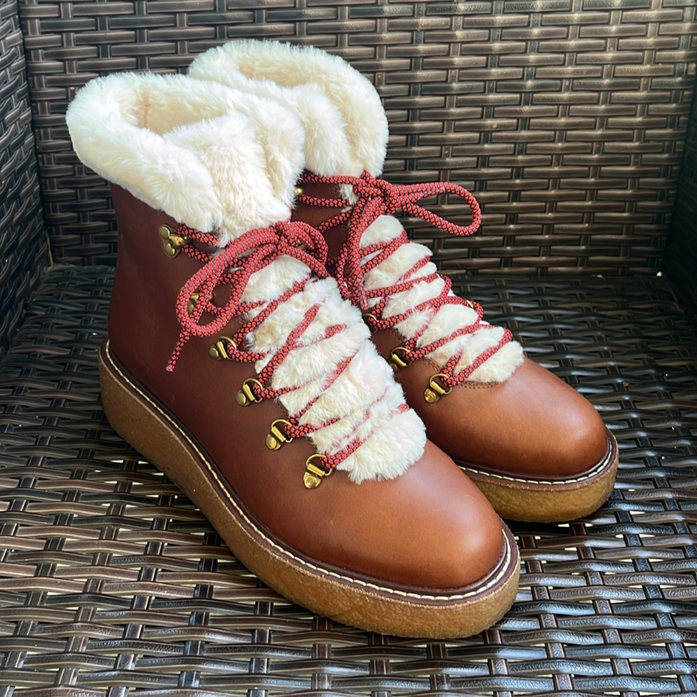New J. Crew Leather Winter Wedge Boots - Size 8 - Picture 2 of 16